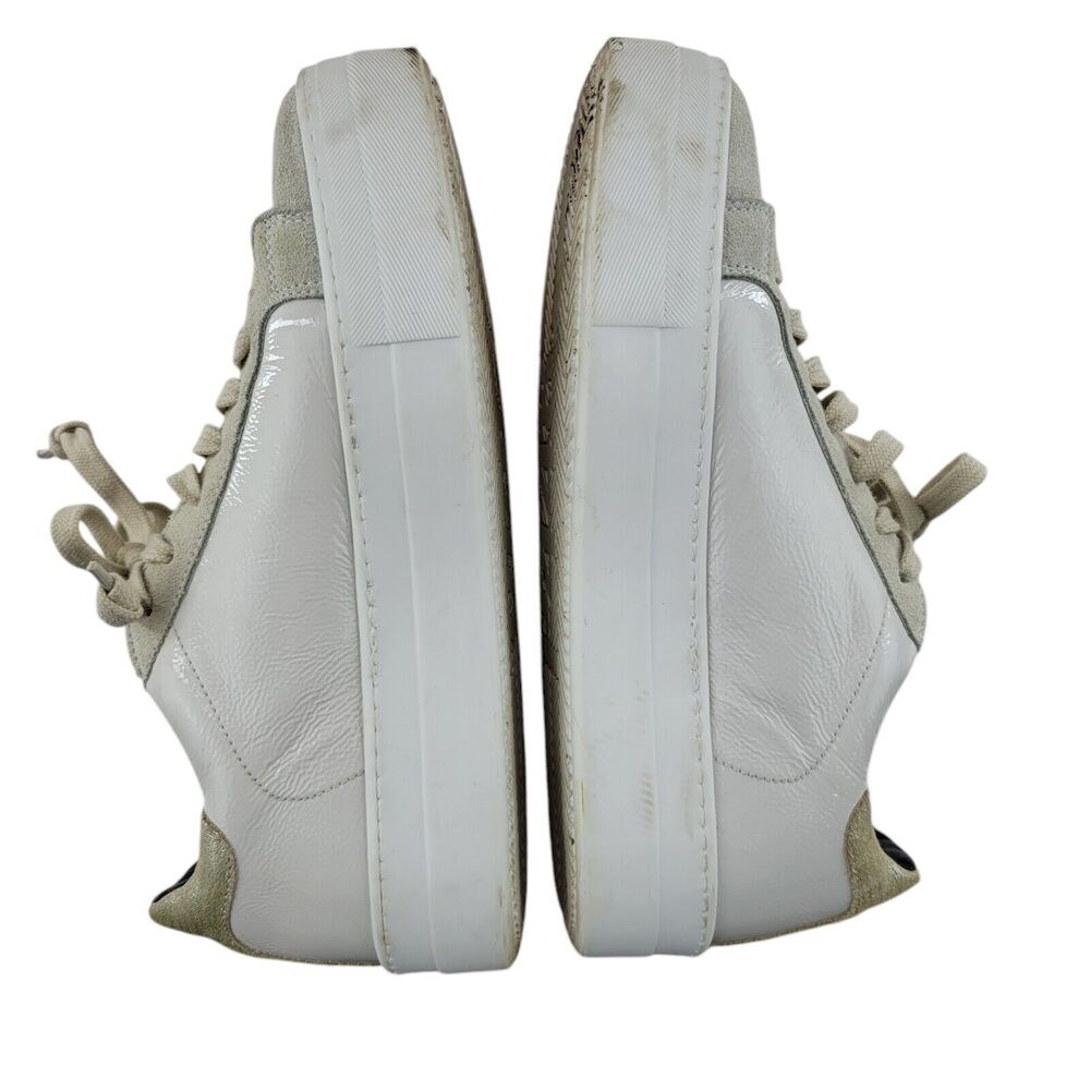 P448 Thea Platform Sneakers Womens 6 6.5 36 White Patent Leather Low Top Tan - Picture 7 of 14